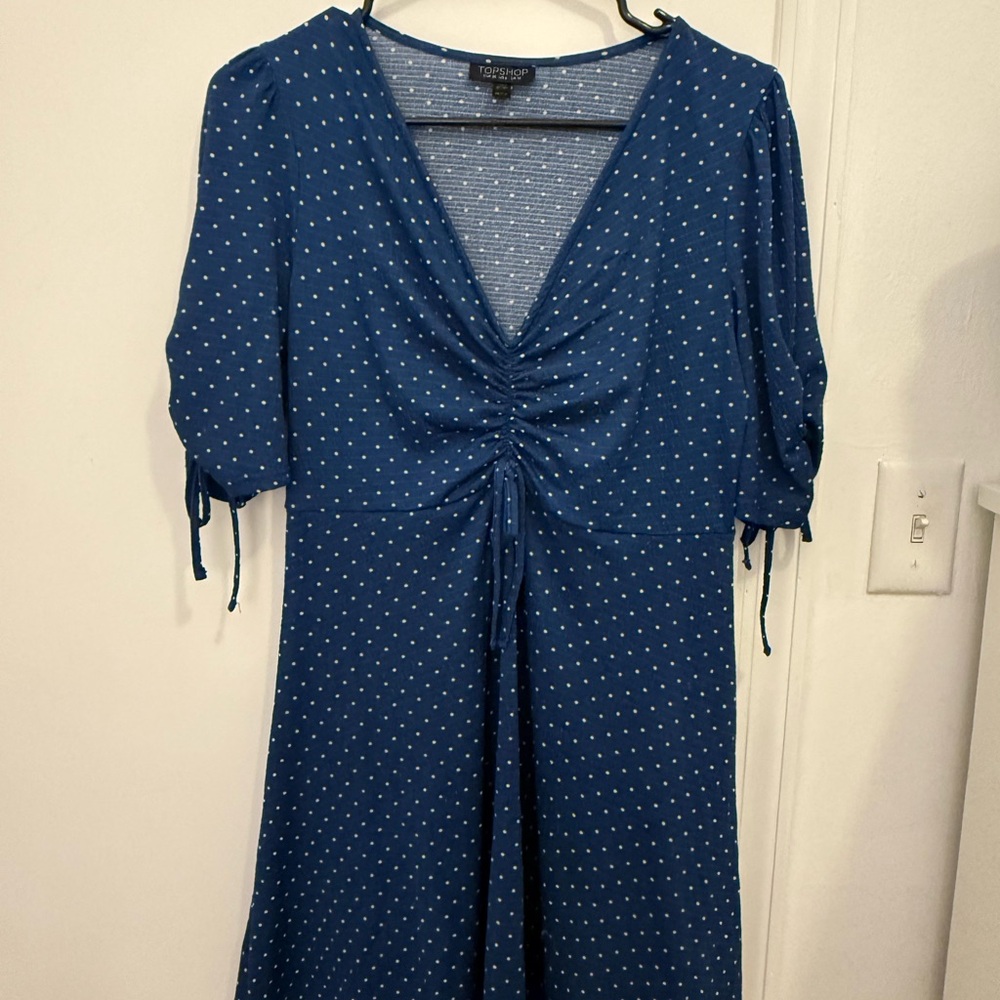 Topshop Navy and White Striped Polka Dot Top
